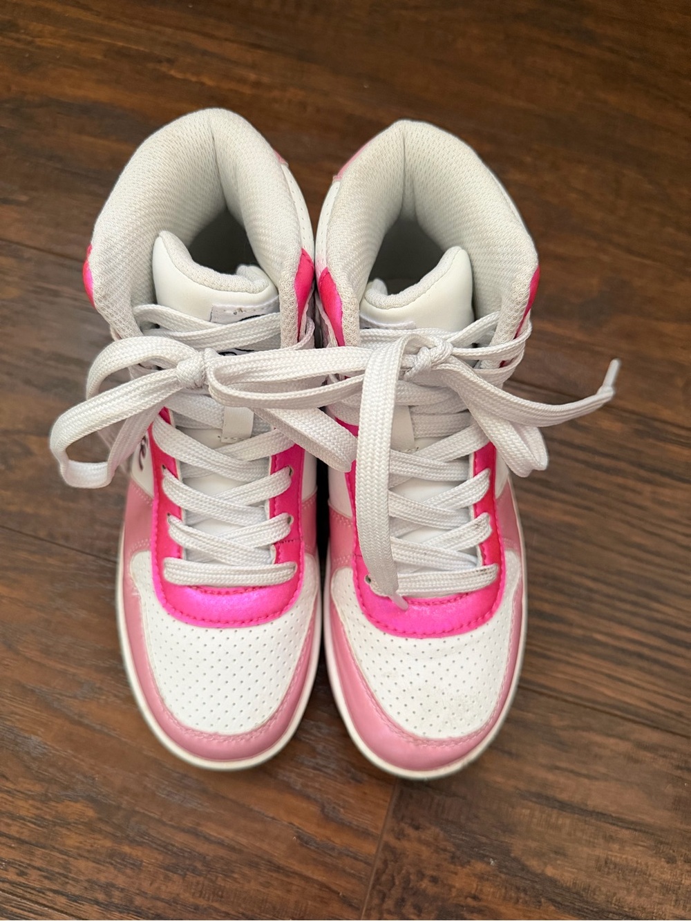 Mattel White and Hot Pink Kids High-Top Sneakers